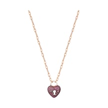 Pembe Taşlı Kilit Kalp Kolye Rose Gold