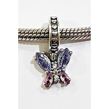 Yerli Üretim Renkli Kelebek Sallantılı Charm Gümüş