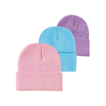 Eke Tekstil Unisex Katlamalı 3'lü Bere Seti Kırmızı - Beyaz- Pembe
