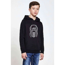 Tshirthane Odin Vikings Vintage Baskılı Unisex Çocuk Kapüşonlu Siyah Sweat Siyah