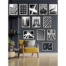 Dekorize Mdf Tablo Seti 12 Parça 3mm - Siyah Beyaz Salon Oturma Yatak Odası Için Duvar Dekoru, Model3 Room7
