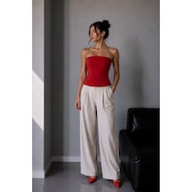 Vadon 1022 Kadın Straplez Fit Kısa Bluz Kırmızı