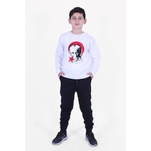 Fyk Kids Atatürk Baskılı Uzun Kollu Alt-üst Çocuk Takım Beyaz