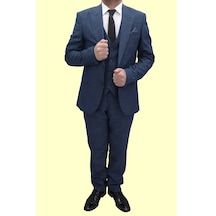 Duayen Dmctekstil Erkek Duayen-047 Kırçıllı Desenli İtalyan Kesim Dar Kalıp Çift Düğmeli Yelekli Takım Elbise Parlament