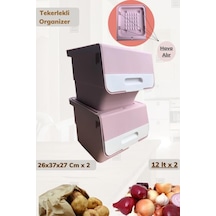 2 Li Tekerlekli Organizer Bpa Free Erzak Kutusu Sebzelik Soğanlık Oyuncaklık Pembe 24 Lt Pembe