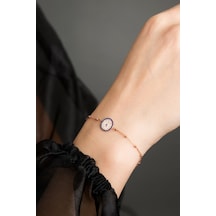 925 Ayar Gümüş Rose Kaplama Top Zincirli Nazar Kadın Bileklik Rose