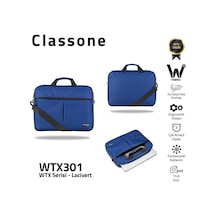 Classone Wtx301 Wtxpro Serisi 15.6 İnch Su Geçirmez Kumaş Apple Uyumlu MacBook , Laptop , Notebook El Çantası- Lacivert