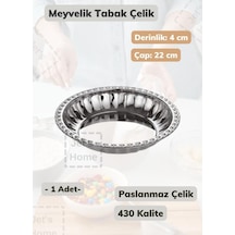 Çelik Meyvelik Tabak 22 Cm Paslanmaz Çelik Tabak Metalik Gri