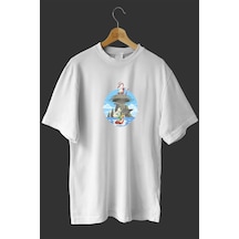 Noıssey -wed Ejderha Adası Tasarım Baskılı Oversize T-shirt Tişört Beyaz