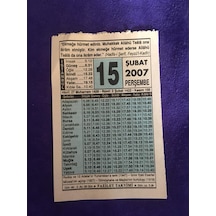 15 Şubat 2007 Takvim Yaprağı - Nostalji Koleksiyonluk Takvim Yaprağı