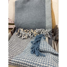 Sesli Comfort Kahve Mavi Bej Skoç Pamuk Örme Battaniye 200x220 Çift Kişilik Battal Diğer