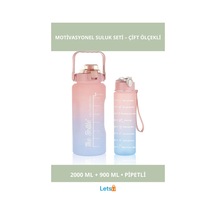 Motivasyonel Su Matarası 2000 Ml Ve 900 Ml Pipetli Çok Renkli