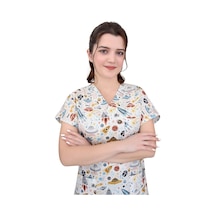 Beyaz Gezegen Desenli Pamuklu Master Likra Tek Üst Forma