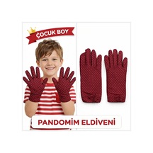 Çocuk Boy Pandomim Eldiveni Beyaz Puantiyeli Bordo Renk Gösteri Eldiveni 23 Nisan 19 Mayıs