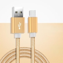 Altın ios Uyumlu, Type-c Ve Mikro Usb İçin Ekstra Uzun Ve Dayanıklı 10ft Naylon Örgülü Telefon Şarj Kablosu 2m For Android