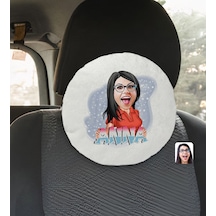 Bk Gift Kişiye Özel İsimli Kadın Karikatürlü Yuvarlak Araç Koltuk Yastığı-1 Çok Renkli
