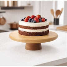 Bambu Ayaklı Yuvarlak Sunumluk Pasta Standı 25 Cm Kahverengi