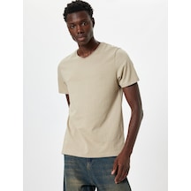 Koton Pamuklu Kısa Kollu Regular Fit Bisiklet Yaka Basic Tişört Bej 5wam10188hk Ekru