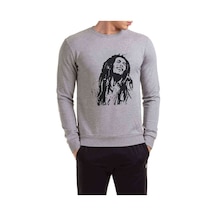 Bob Marley Black And White Baskılı Gri Erkek Örme Sweatshirt