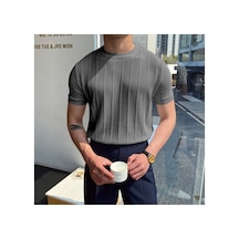Cool Tarz Füme Erkek Yuvarlak Yaka Örme T-shirt Füme Füme