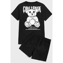 Uyguntarz Unisex Challenge Baskılı Şort Takım Siyah