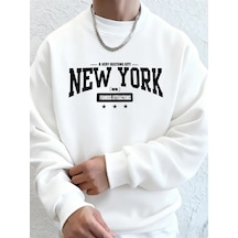 Startmore Tarzsokak New York Bustling City Baskılı Erkek Sweatshirtleri Kışlık Oversize Kapüşonlu Spor Bisiklet Y Beyaz