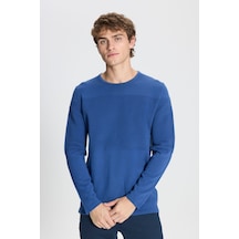 AC&Co / Altınyıldız Classics Erkek Indıgo Standart Fit Bisiklet Yaka Triko Kazak Indıgo