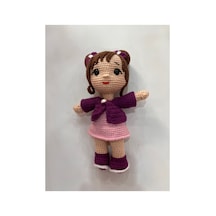 Afra Amigurumi El Örgüsü Bebek 20 Cm Tığ İşi Şirin Kıyafetli Hediyelik Oyuncak Bebek Mor-pembe