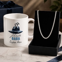 Bk Gift Kişiye Özel Babalar Günü Tasarımlı Beyaz Kupa & Kral Zincir Kolye -12, Babalar Günü Hediyesi Gümüş