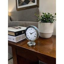 Krom Motifli 25 X 20 Cm Metal Masa Saati Kırmızı - Kahverengi