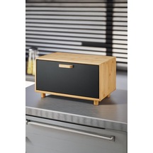 Karina Metal Kapaklı Bambu Lüks Ekmek Kutusu Ekmeklik Dikdörtgen - Siyah Siyah