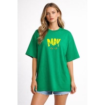 Unisex Oversize Yeşil Tişört Dark Baskılı Göz Detaylı %100 Pamuk Salaş Streetwear T-shirt Yeşil