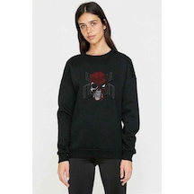 Skull Kurukafa Baskılı Siyah Kadın Sweashirt (534629610)