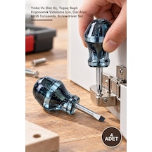 4 Adet Topaç Tornavida Seti Yıldız Ve Düz Uç, Topaç Saplı Ergonomik Vidalama İçin, Dar Alan 6x35 Tornavida, Screwdriver Set
