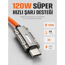 Led Göstergeli 120w Pd Turbo Destekli Premium 3'ü 1 Arada Şarj Kablosu Turuncu