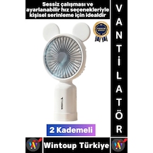 Vantilatör Sessiz Yoğun Üfleme Sevimli Ayıcık Kulaklı 2 Kademeli Şarjlı Mini Masa Üstü Vantilatör