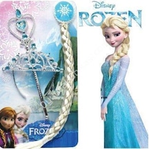 Can Frozen Elsa Peruğu Seti Elsa Peruk Saç + Taç + Asa