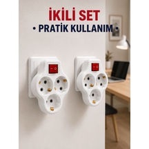 Kablosuz 3 Lü Priz Çoklayıcı Açma Kapama Anahtarlı Duvar Tipi 2 Adet Set 0-2