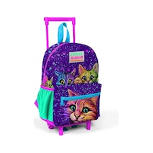 Minik Yuva Çekçekli Sırt Çantası Mor Pembe Kedi Desenli İki Bölmeli 24032
