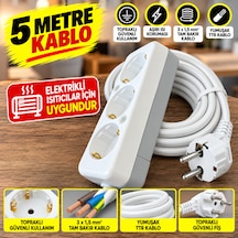 5 Metre 3'lü Topraklı Uzatma Priz 3x1,5 Mm² Tam Bakır Kablo Elektrikli Soba Isıtıcı Ev Ofis Için Güçlü Uzatma Kablosu 5 M