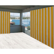 Ceylan Home Balkon Perdesi Sarı Kalın Beyaz Çizgli Ölçü Seçenekli