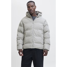 Jack & Jones Erkek Jjesoho Kapüşonlu Puffer Mont Siyah, Yüksek Kalite, Fermuarlı, Uzun Kollu, Kışl Gri