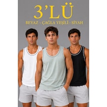 Ertaştrendstore Erkek 3 Lü Kolsuz Sporcu Atlet Seti Yazlık Bisiklet Yakalı - Mint Yeşili, Siyah, Beyaz Çoklu Renk