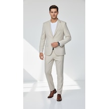 Erkek Slim Fit Mikro Desenli Takım Elbise 2 Düğmeli Çift Yırtmaçlı Modern Ceket Pantolon Takım Taş