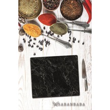 Dekoratif Cam Kesme Tahtası Siyah Mermer 29 X 34 Cm Cam Kesme T