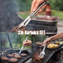 Porsima Kj-1007 3 Parça Paslanmaz Çelik Maşa-spatula-çatal Barbekü Seti