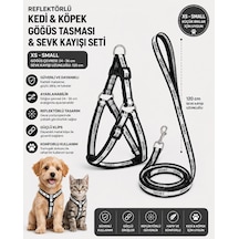 Reflektörlü Kedi Ve Köpek Göğüs Tasması Sevk Kayışı Seti Xs-s 24-36 Cm 120 Cm Kayış - Siyah Çok Renkli