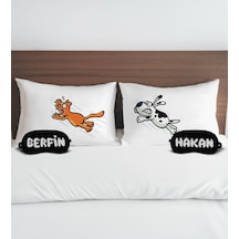 Bk Gift Kişiye Özel Eğlenceli Kedi Tasarımlı Pamuklu Yastık Kılıfı Ve Göz Bandı Çift Uyku Seti-3, Tasarım Ev Tekstili, Uyku Bandı, Ev Hediyesi