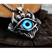 Paslanmaz Çelik Kurukafa Detaylı Evil Eye Mavi Göz Kolye