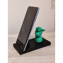 Star Wars Baby Yoda Grogu Figürlü Telefon Standı - Mandalorian Temalı Masaüstü Telefon Tutucu 13x7cm Siyah & Yeşil